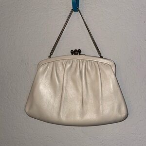 Vintage cream leather evening bag- convertible clutch
